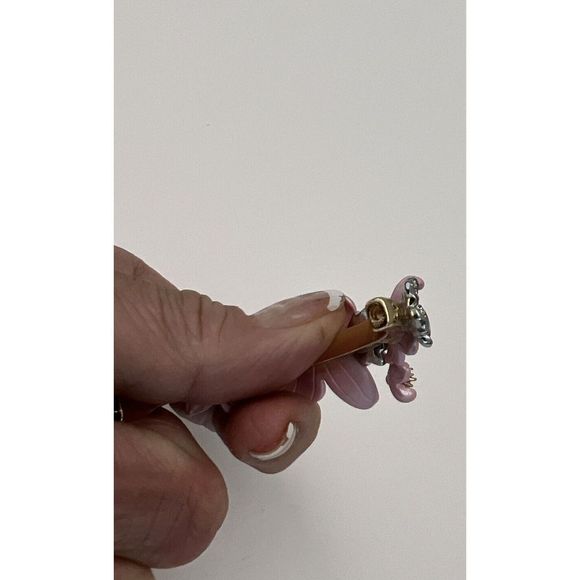 Betsy Johnson Pink Enamel AB Rhinestone Flower Hinge Bangle Bracelet - Picture 9 of 13